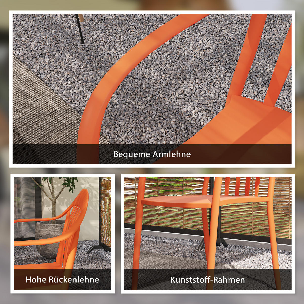 GARTENSTUHL 4er Set aus Kunststoff Rot - Rot, Kunststoff (54/78/57cm) - Outsunny
