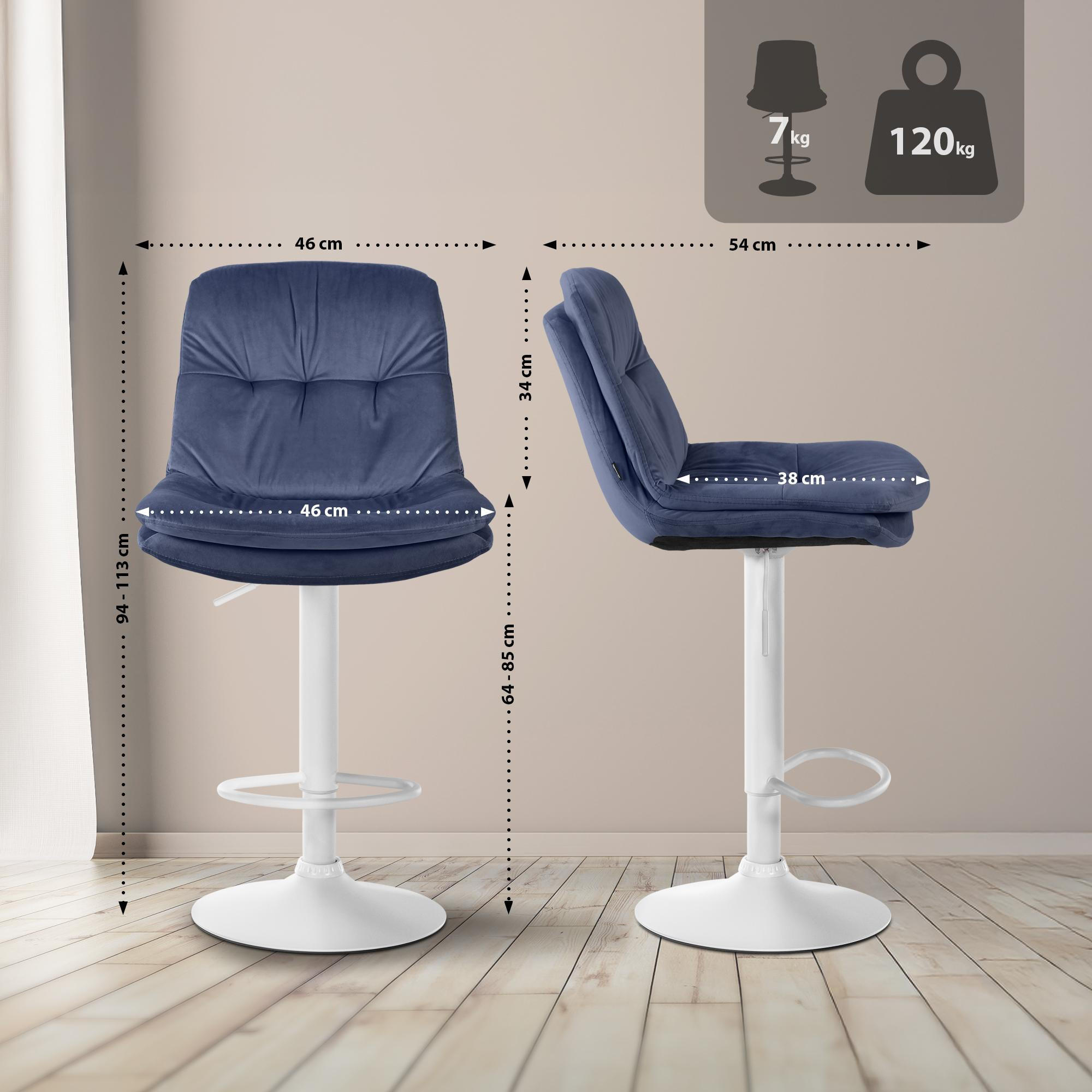 BARHOCKER Samt blau - Blau/Schwarz, Textil (46/94/54cm) - CLP