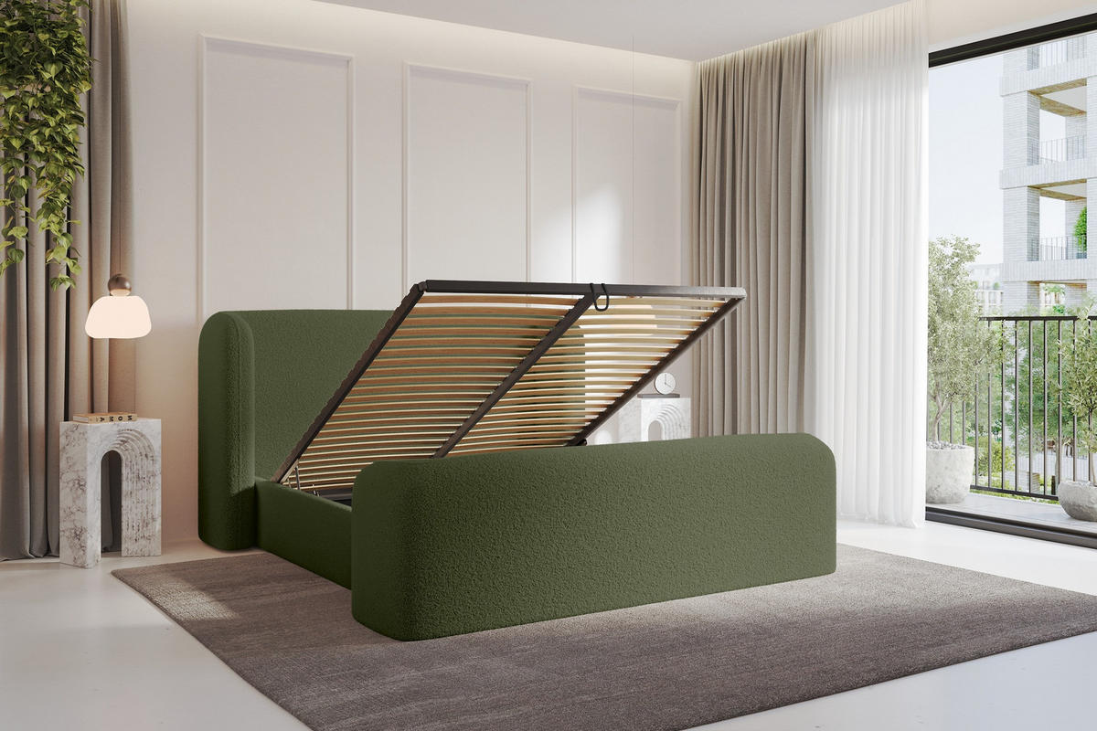POLSTERBETT mit Bettkasten, Fußteil und Lattenrost, Boxbett ohne Matratze - ESTI-Z 160x200 Grün - Grün, Holzwerkstoff/Textil (160/200cm) - ALTDECOR