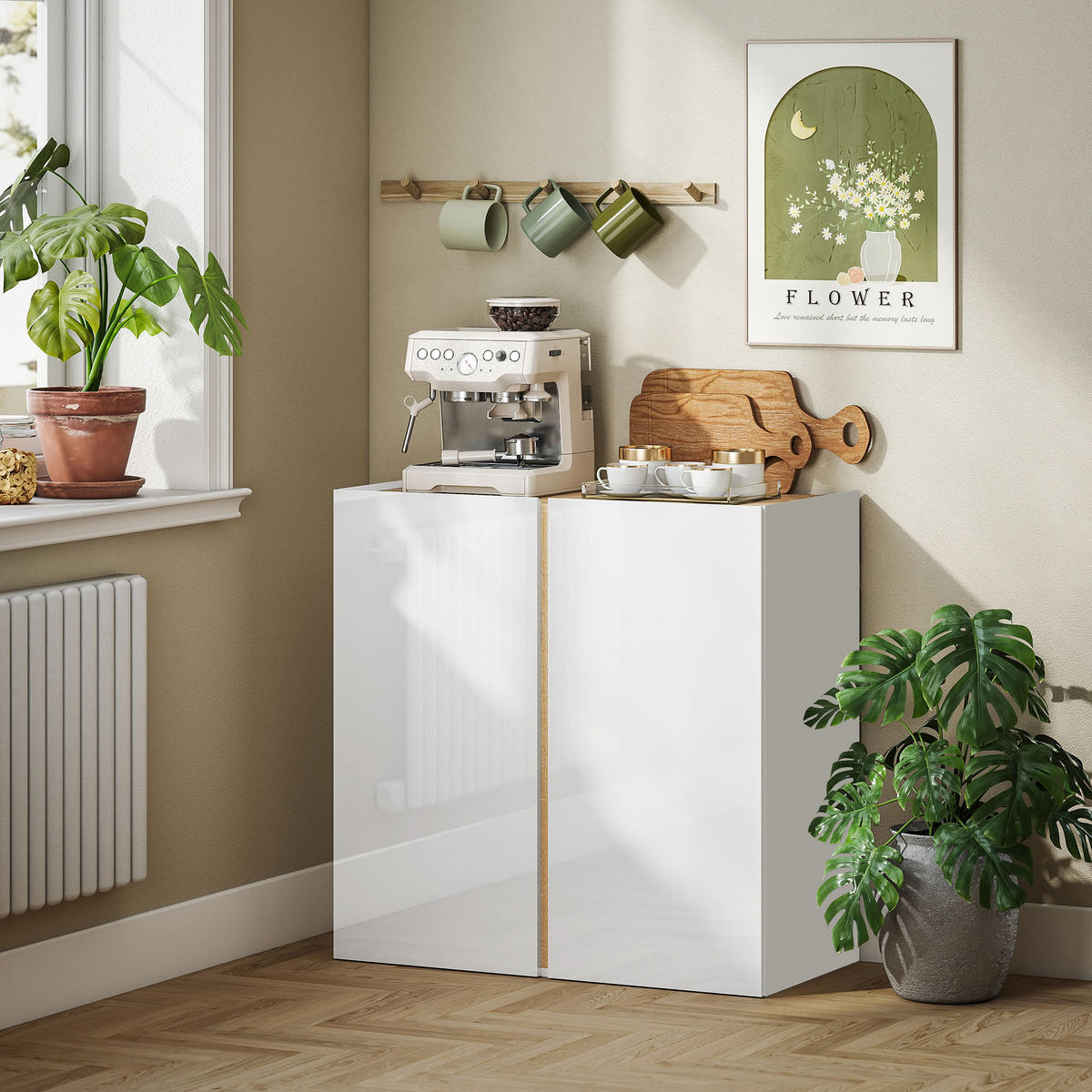 SIDEBOARD Weiß 80/40/80 cm - Weiß Hochglanz/Weiß, Holzwerkstoff (40/80/80cm) - PANGIVO