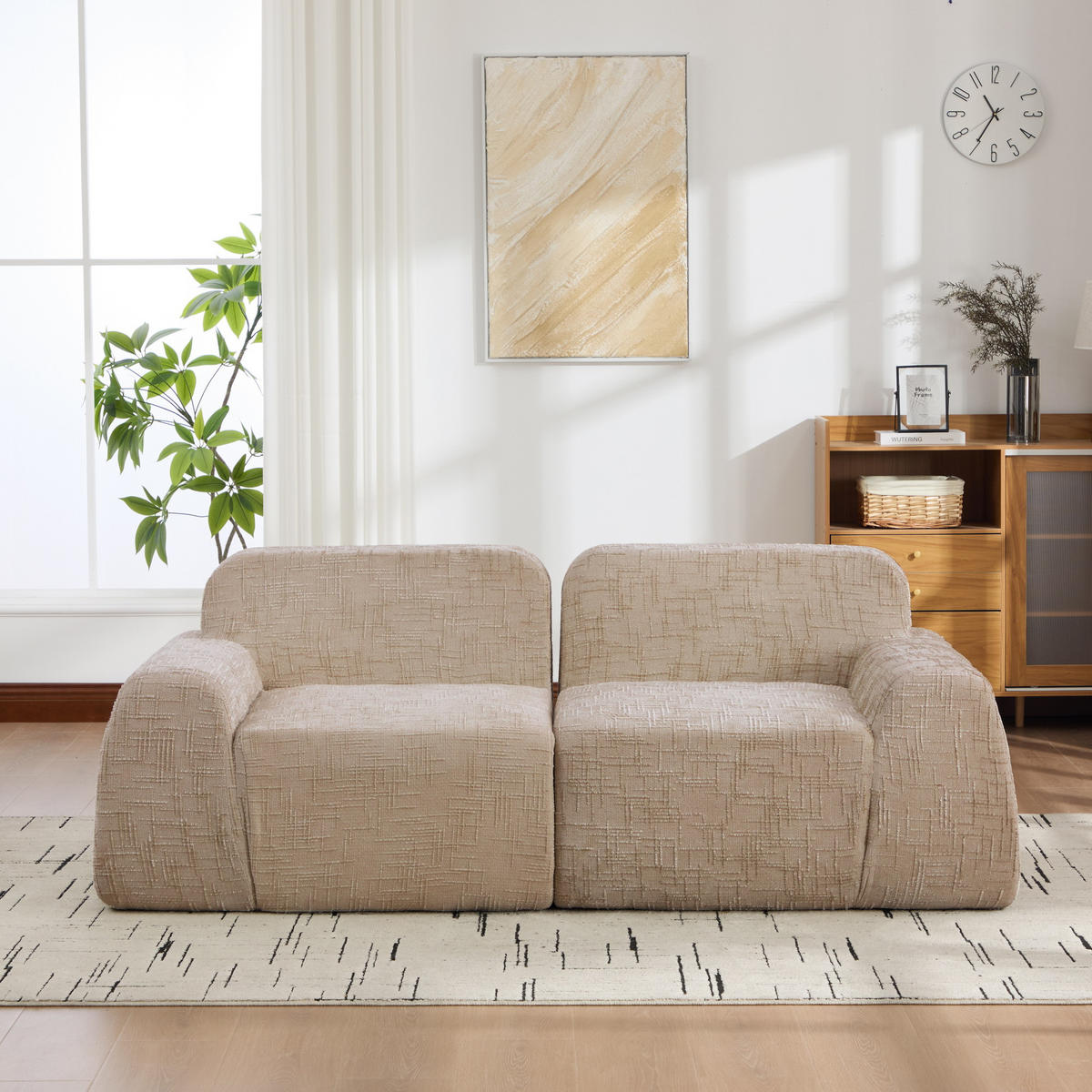 2-SITZER SOFA Chenille Hellkhaki ohne Montage - Hellbraun, Textil (198/73/90.5cm) - WISHDOR