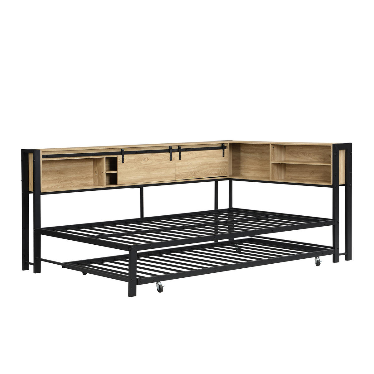 AUSZIEHBETT 120/200/90/190 cm, DE-41728, in Schwarz/Natur - Schwarz, Metall (120/200cm) - ComfortXL