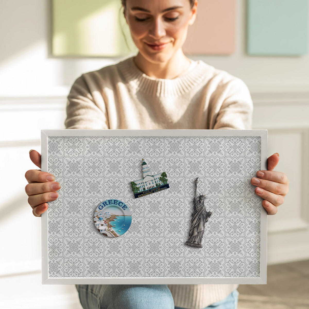 MAGNETTAFEL 60x40 cm Weißer Rahmen Regulares Ornamentmuster - Anthrazit, Metall (60/50/0.4cm) - TULUP