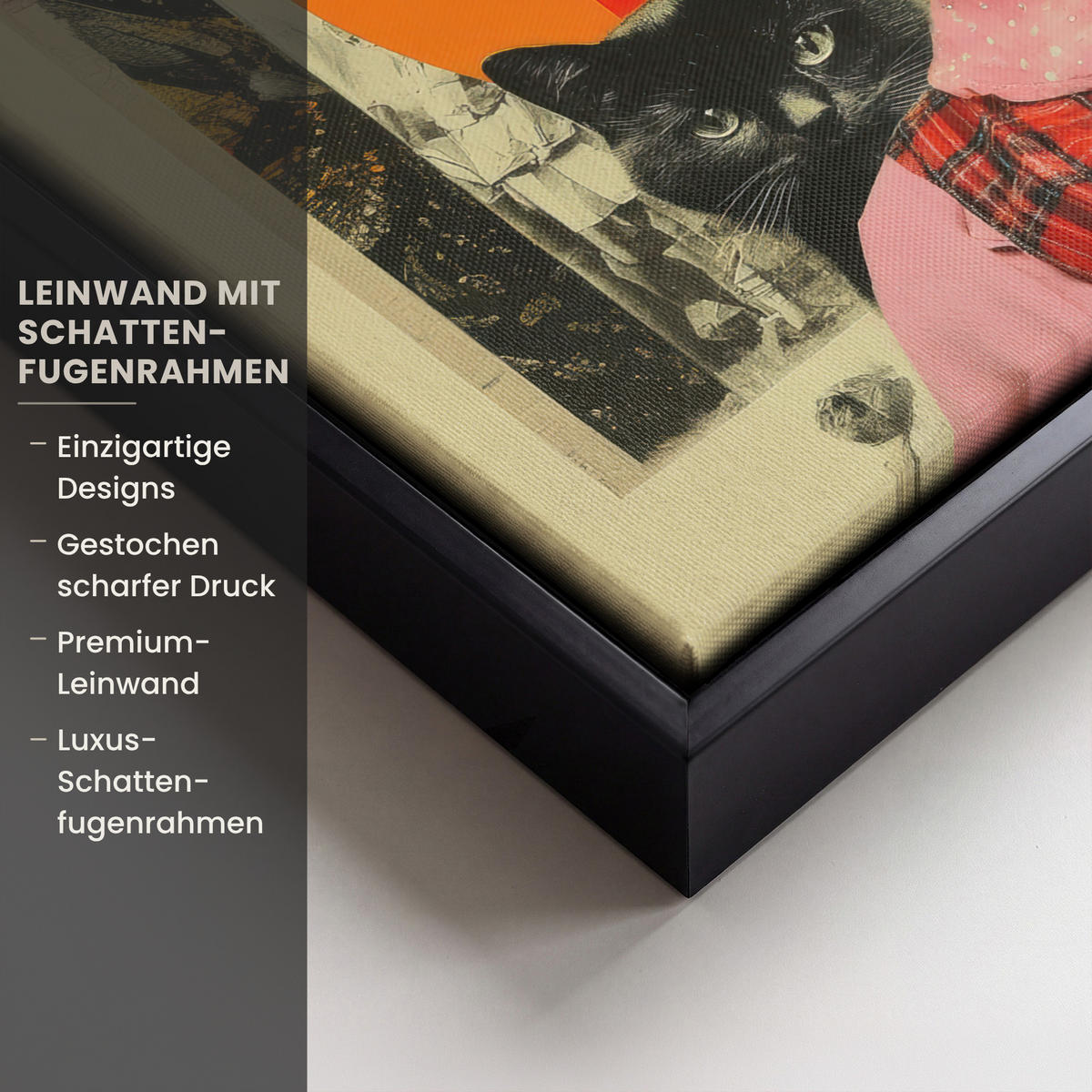 LEINWAND Bilder mit Rahmen - Mädchen - Sonnenbrille - Katze - Retro - 40x30 - Beige, Textil (40/30cm) - MuchoWow