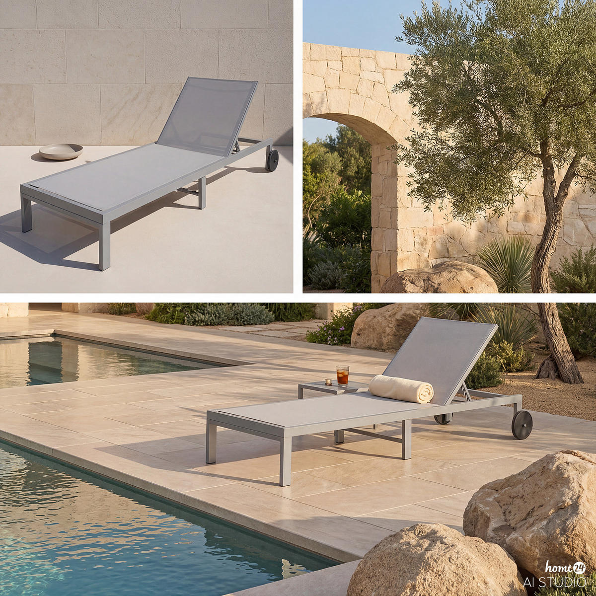 GARTENLIEGE - Aluminium / Textilene - Verstellbar - Taupe, Textil/Metall (65/30/195cm) - home24