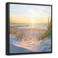 LEINWAND Bilder mit Rahmen - Strand - Sonne - Düne - Gras - Sand - Horizont - 20x20 - Hellblau, Textil (20/20cm) - MuchoWow