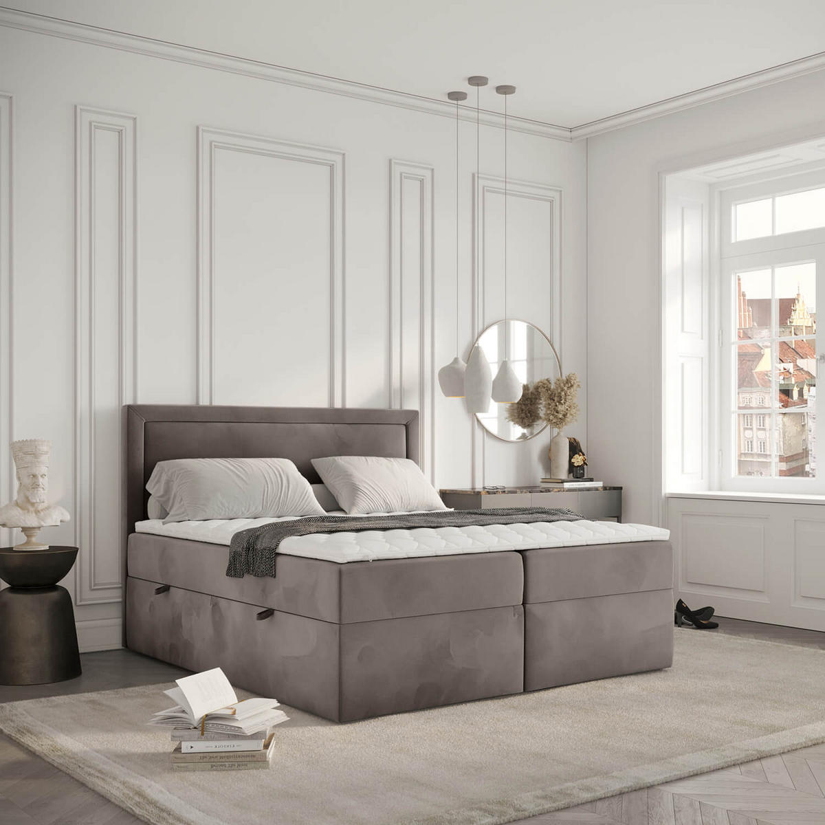 BOXBETT Jodan 120/200 cm Taupe im Magic Velvet Stoff - Taupe/Schwarz, Holz/Holzwerkstoff (120/200cm) - AltaBeds