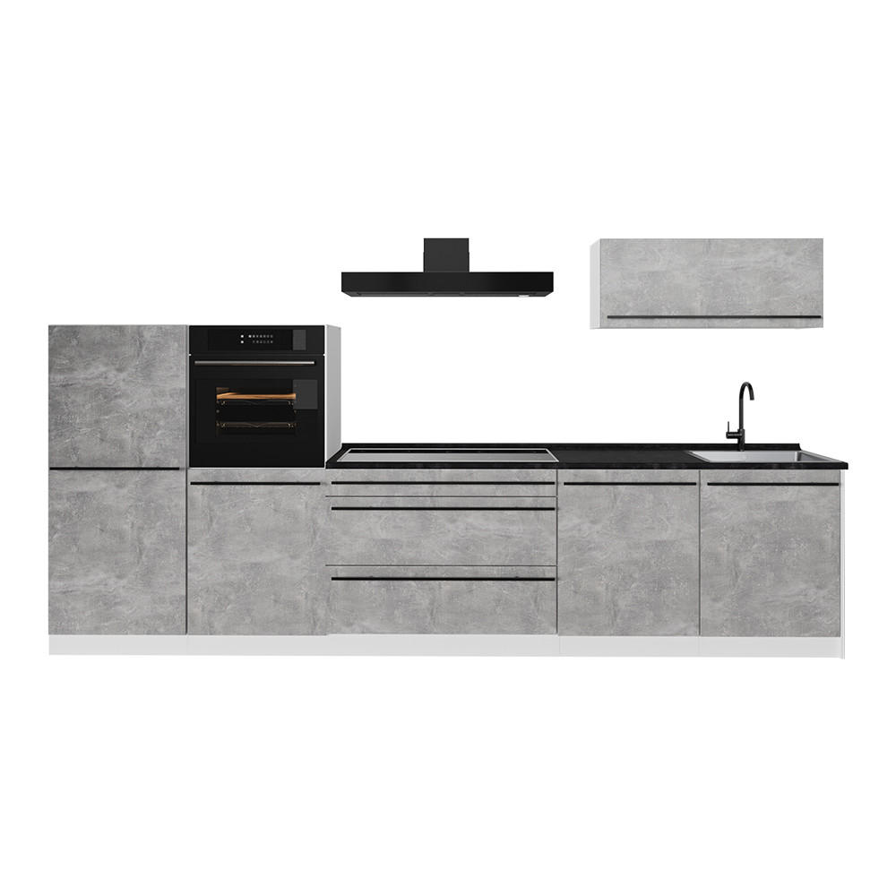 KUCHYNKA R-Line, betón/biely, 340 cm antrasiitti työtaso - sivá/biela, kompozitné drevo (340/143/60cm) - Vicco
