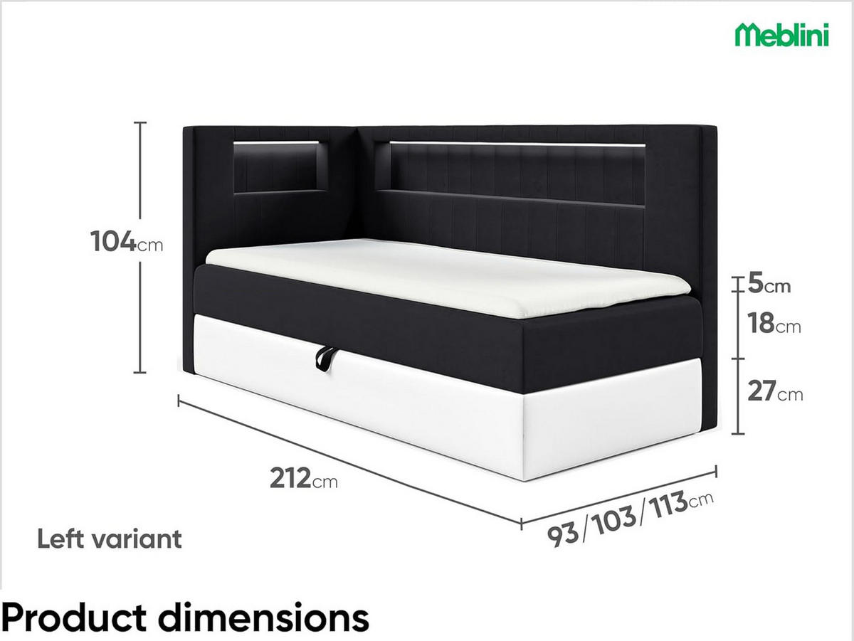 KINDERBETT GARETH 3 - Schwarz/Weiß, Holzwerkstoff (93/212cm) - Meblini