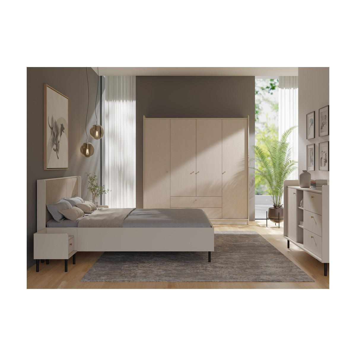 SCHLAFZIMMER Set 4-tlg. – GRANDE System – Beige - Beige, Holzwerkstoff (153.5/91/42cm) - hi-markt