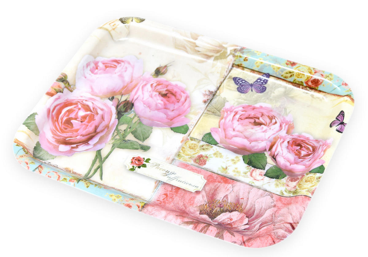 TABLETT England Rosen, rechteckige Melamin Serviertablett 31x23 cm - Rosa, Kunststoff (23/2/31cm) - Lashuma