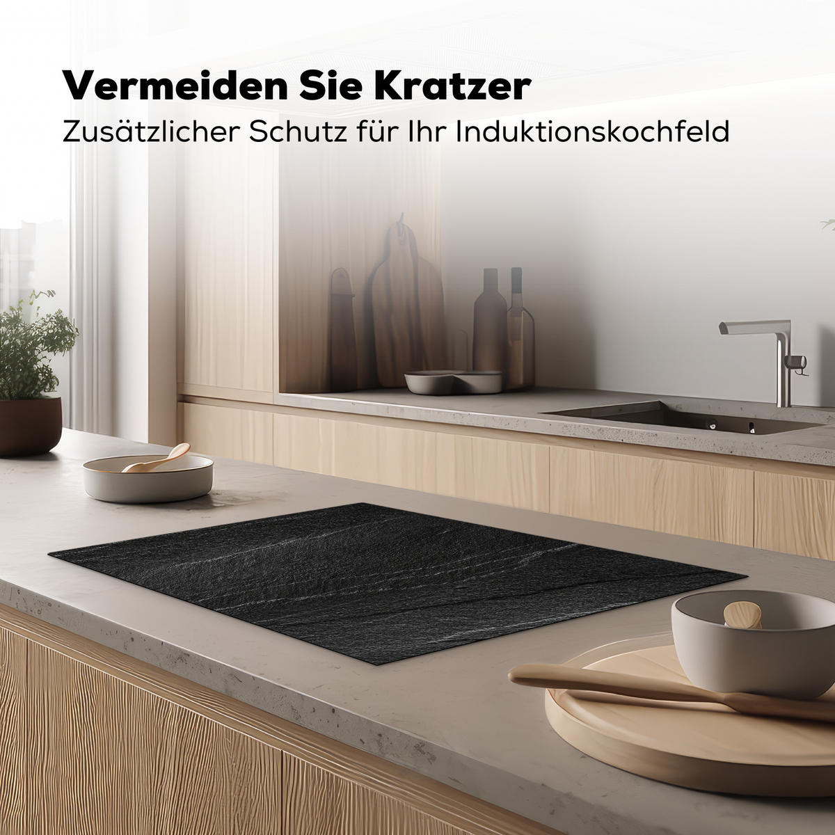 HERDABDECKPLATTE Stein - Anthrazit - Dunkelgrau - Steinstruktur Herdabdeckung Induktionsfeld 75x52 cm - Anthrazit, Kunststoff (75/52/0.2cm) - MuchoWow