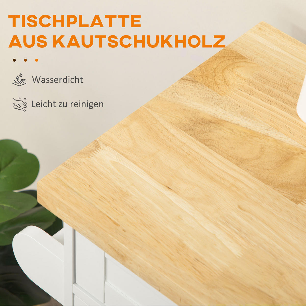 KÜCHENWAGEN, Gummiholz, Weiß, 109 x 40 x 89 cm - Weiß, Holzwerkstoff (40/89/109cm) - HOMCOM