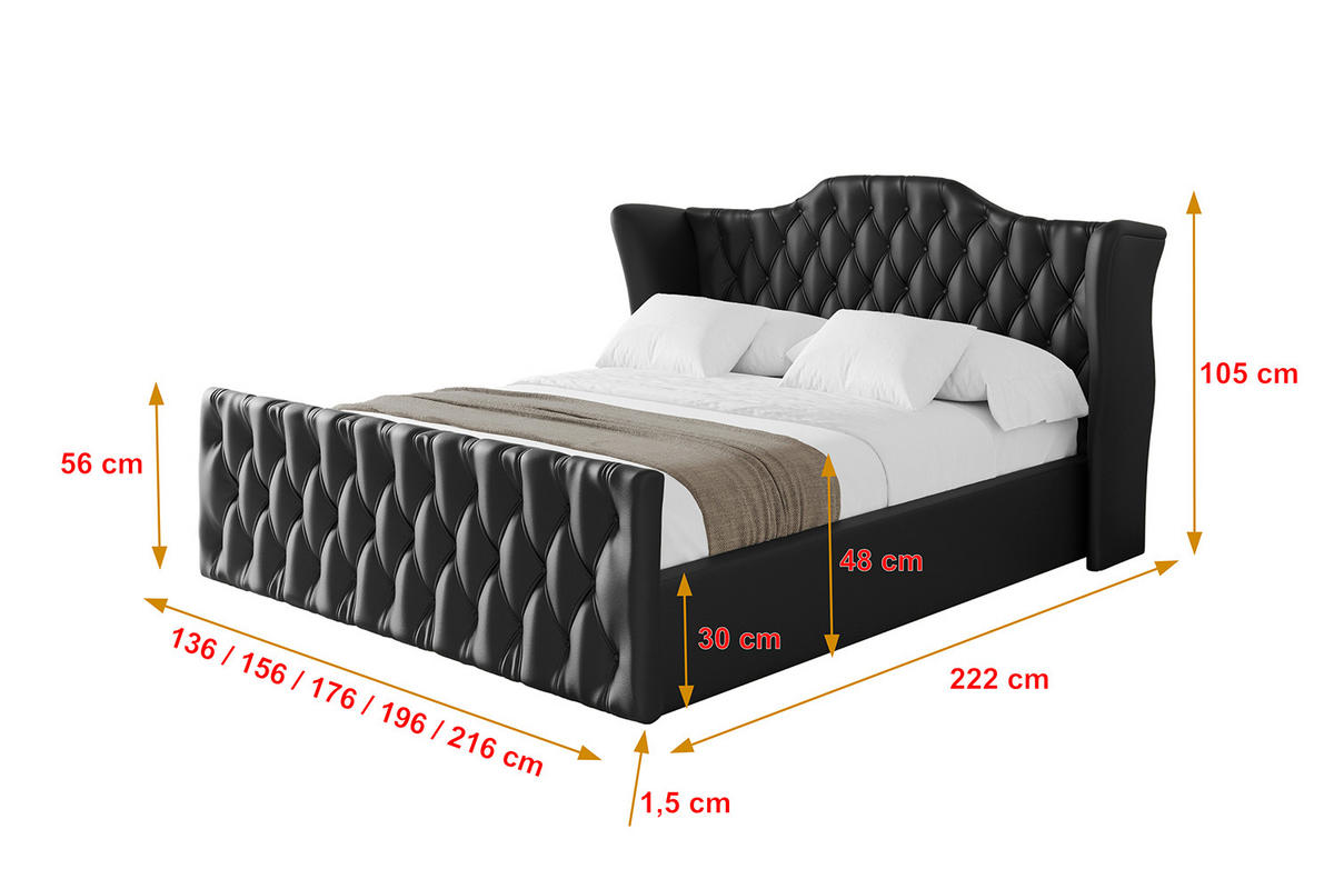 POLSTERBETT mit Bettkasten, Fußteil und Lattenrost, Boxbett mit Matratze H3/H4 - ZORAN-Z 180x200 Schwarz Kunstleder - Schwarz Hochglanz, Holzwerkstoff/Textil (180/200cm) - ALTDECOR