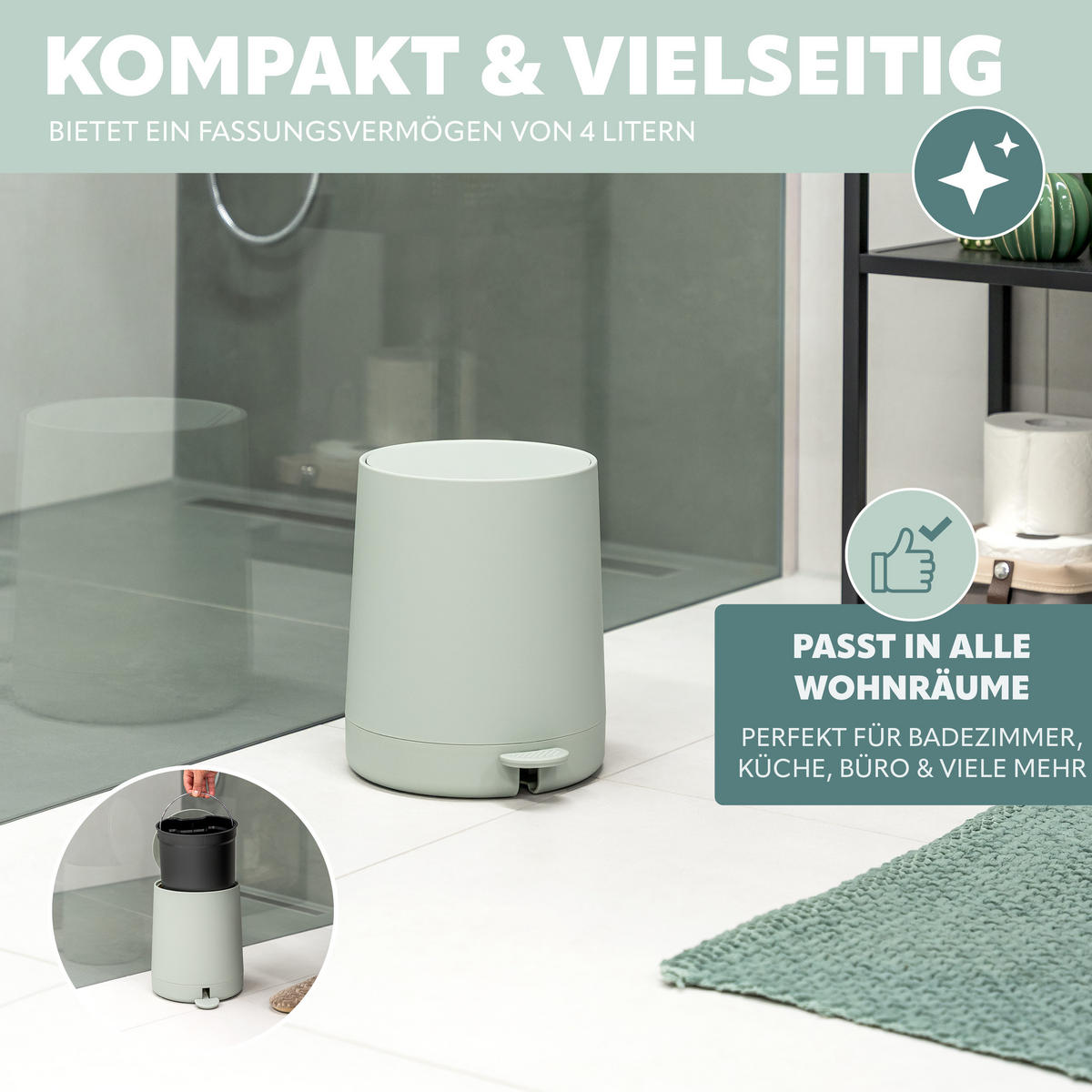 BAD-ACCESSOIRES-SET TESERO, Soft-Touch, salbei - Salbeigrün, Kunststoff (22.5/25.5/25cm) - eluno