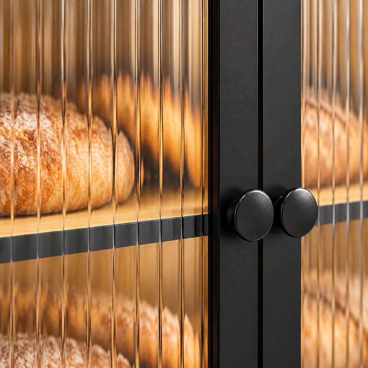 BROTKASTEN Schwarz Bambus 2 Etagen Sichtfenster - Schwarz, Holz/Kunststoff (36/34/22cm) - Relaxdays