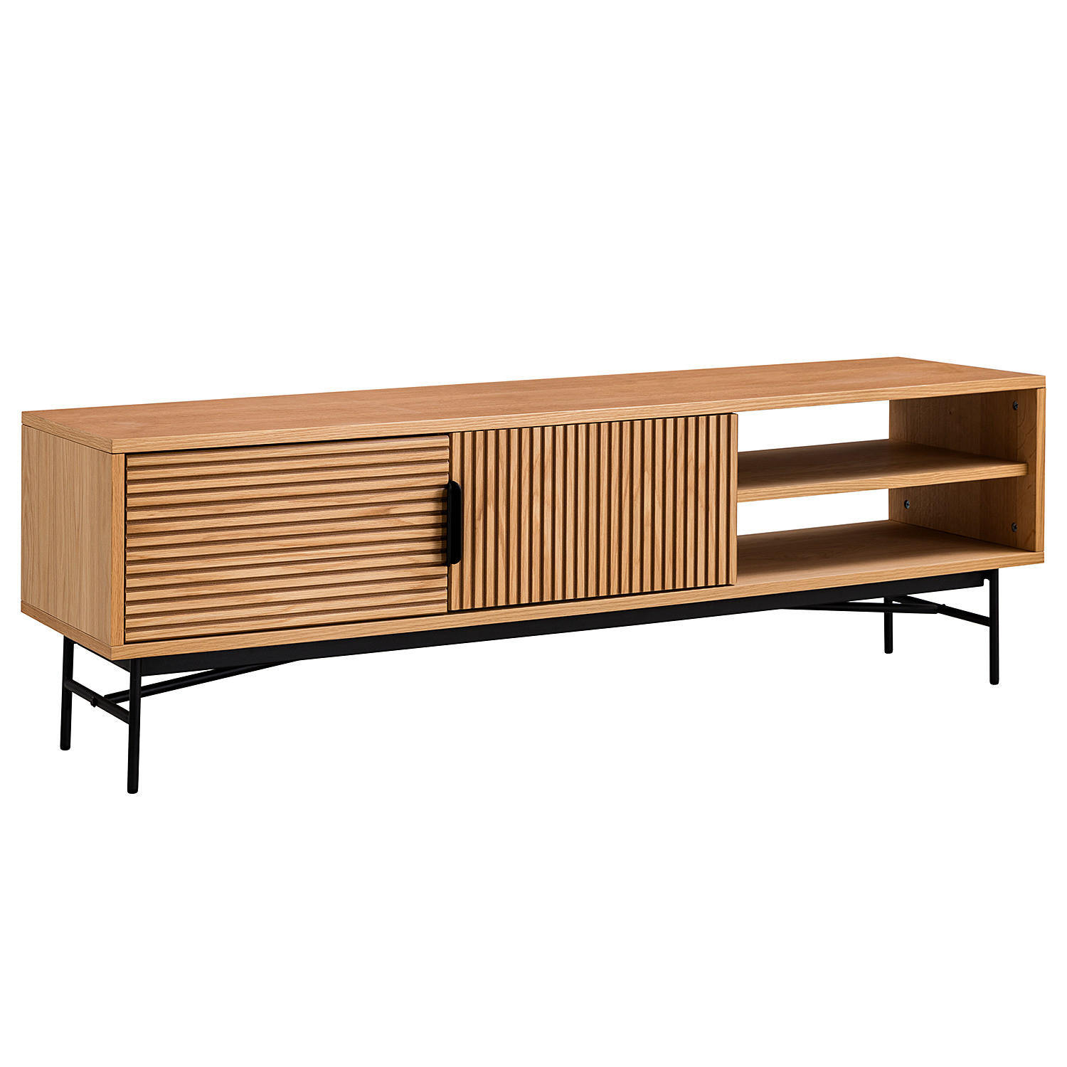 TV-LOWBOARD - MDF / Metall - Eichefarben/Schwarz, Holzwerkstoff/Metall (160/50/40cm) - home24