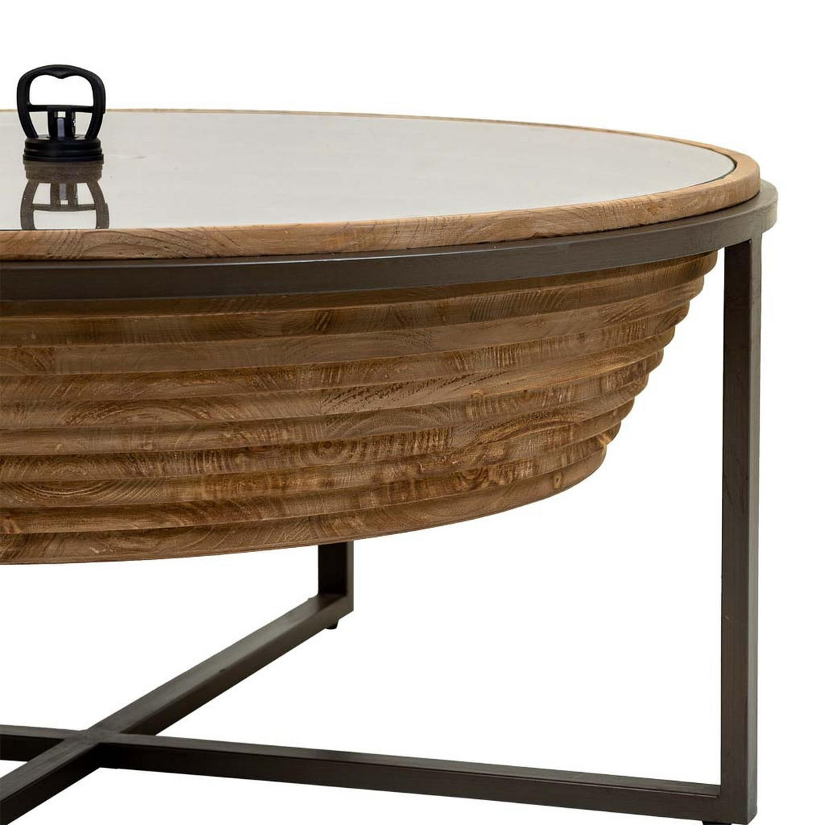 COUCHTISCH aus braunem Holz, Metall und Glas, D102x46 - Braun, Holz (102/102/46cm) - Wanderlust