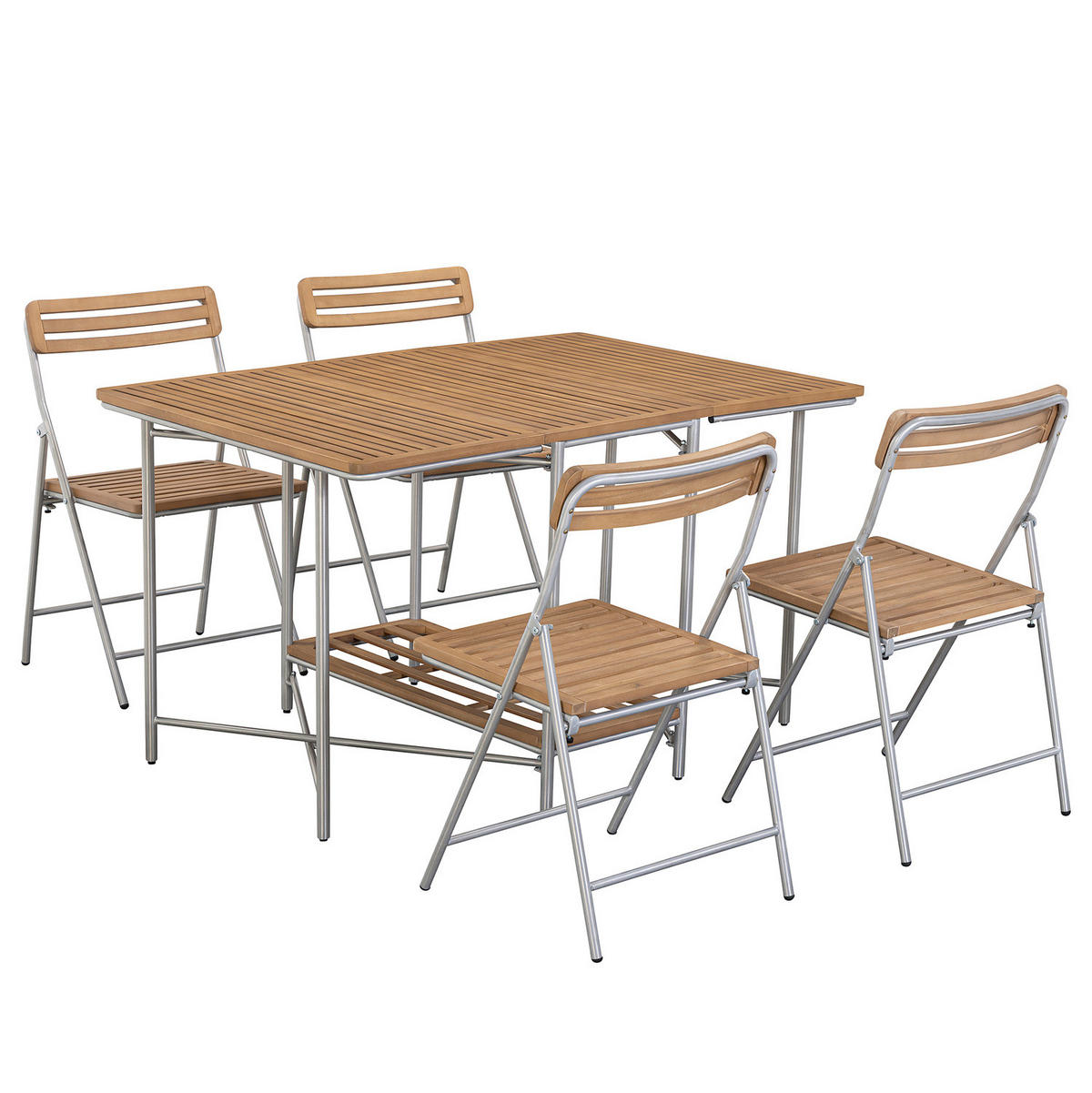 GARTENESSGRUPPE - 5-teilig - Akazie massiv / Aluminium - Braun - Akaziefarben, Holz/Metall - home24