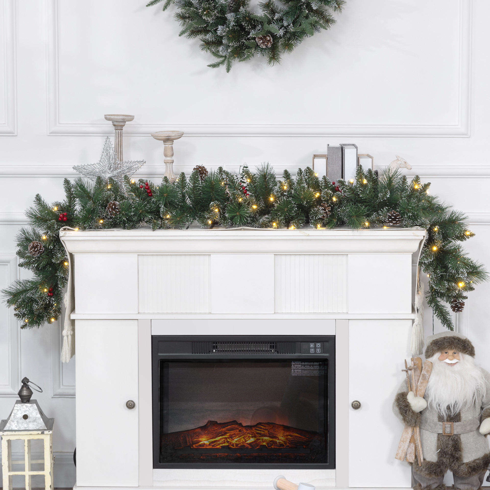 1,8 m künstliche Weihnachtsgirlande mit Lichterkette Blumendekoration Grün - Grün, Kunststoff/Metall (180cm) - HOMCOM