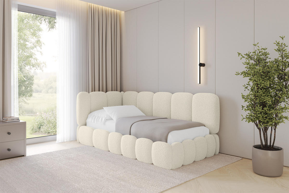 EINZELLBETT Jugendbett mit Bettkasten und Matratze H3/H4, Rechts - AVRY 80x200 Beige - Perlmutt, Holzwerkstoff/Textil (80/200cm) - ALTDECOR