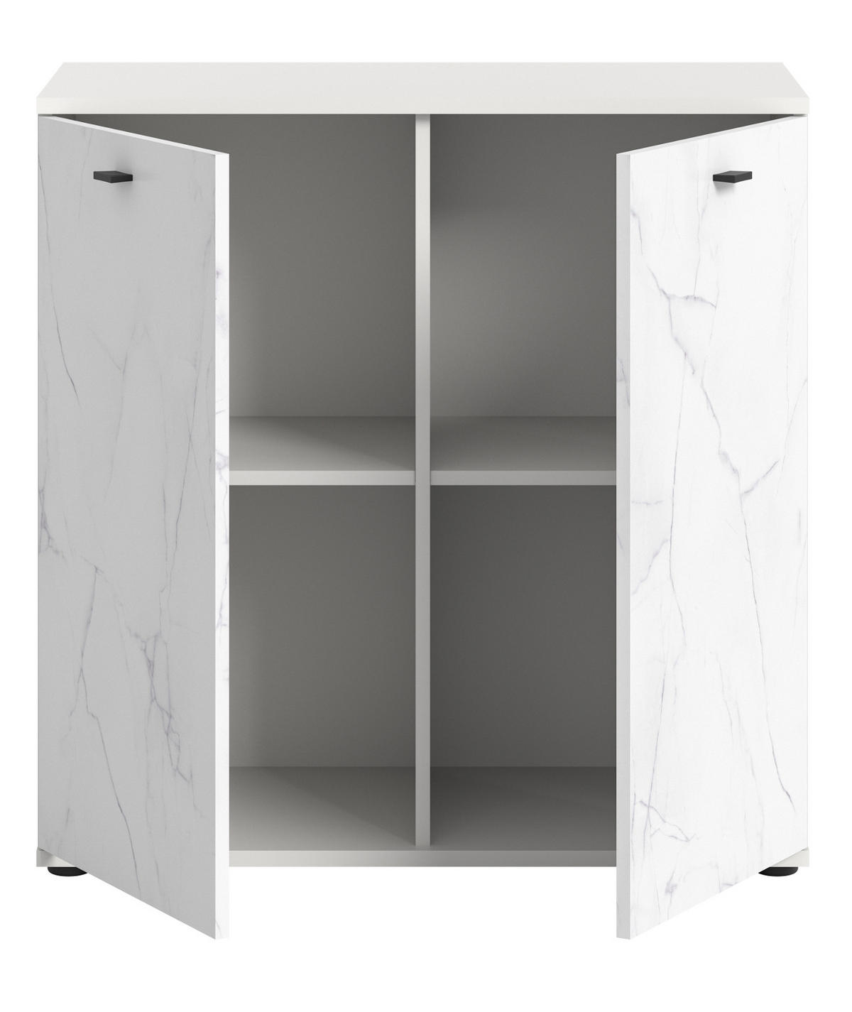 KOMMODE weiß Marmor 86 x 88 cm, Sideboard mit Soft-Close - Schwarz/Weiß, Holzwerkstoff/Kunststoff (86/87/40cm) - Inn.Furn