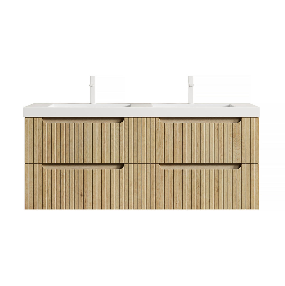WASCHTISCHKOMBI 120 cm in Weiß-Eiche mit Doppelwaschbecken und 4 Soft-Close-Schubladen - Eichefarben, Kunststoff (120/53/46cm) - BEAOK