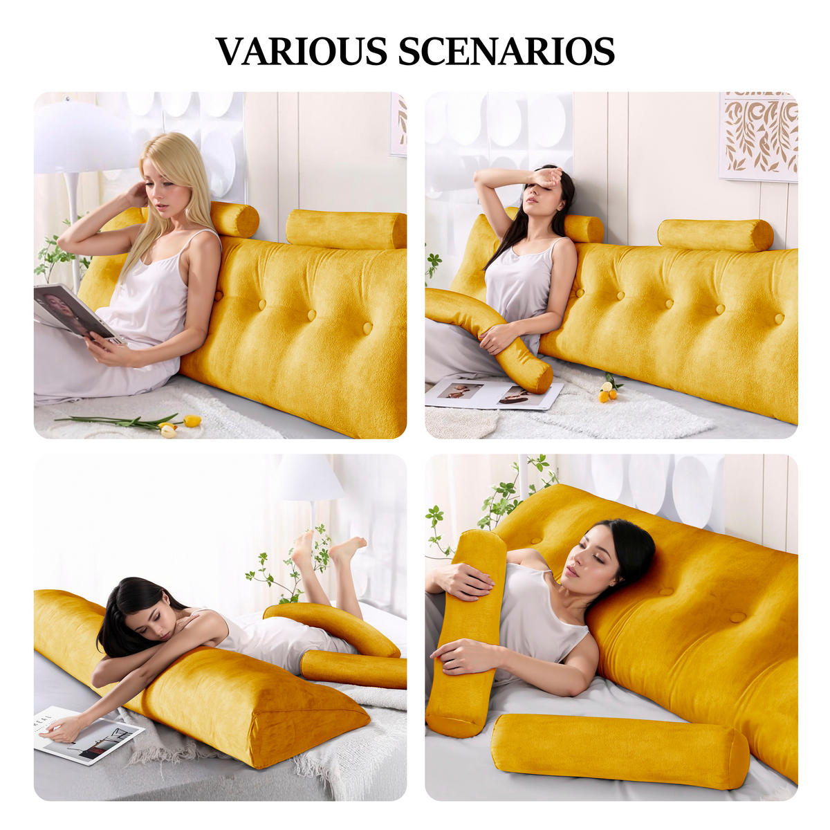 KEILKISSEN mit einem runden Kissen 3er-Set Samt Gelb 200cm - Gelb, Textil (20/200cm) - Vercart
