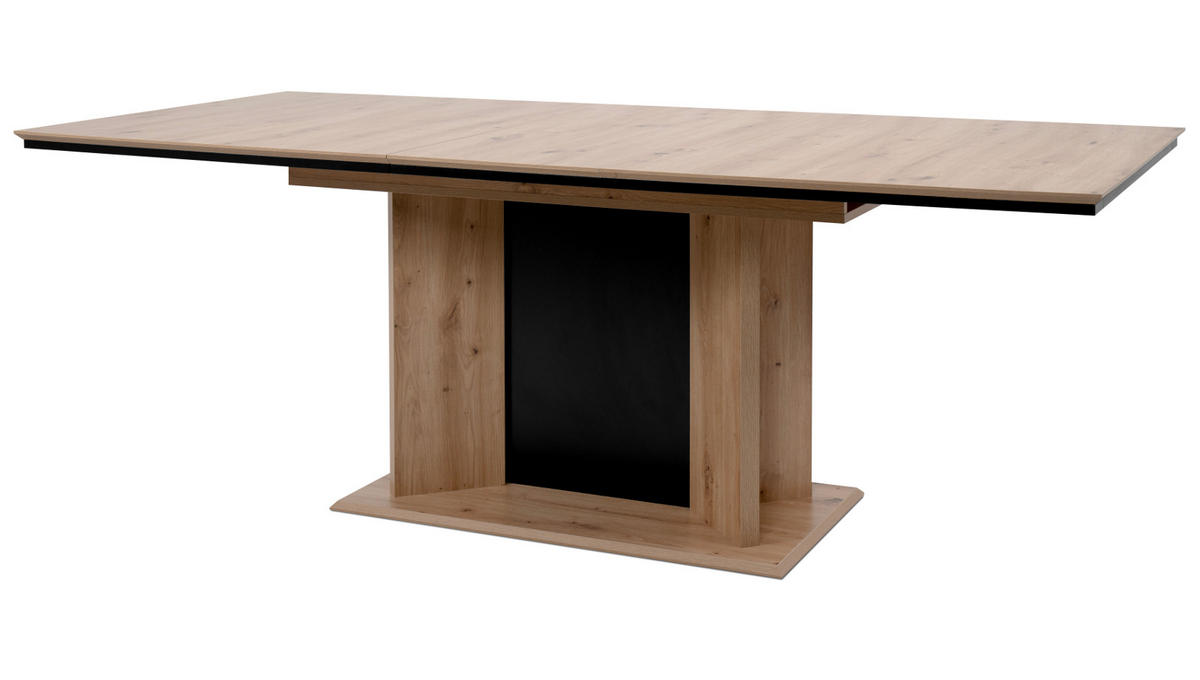 ESSTISCH Eiche Artisan, schwarz, Säulentisch ausziehbar 160 - 200 x 90 cm - Schwarz/Eiche Artisan, Holzwerkstoff (160/90/76cm) - Furn.Design