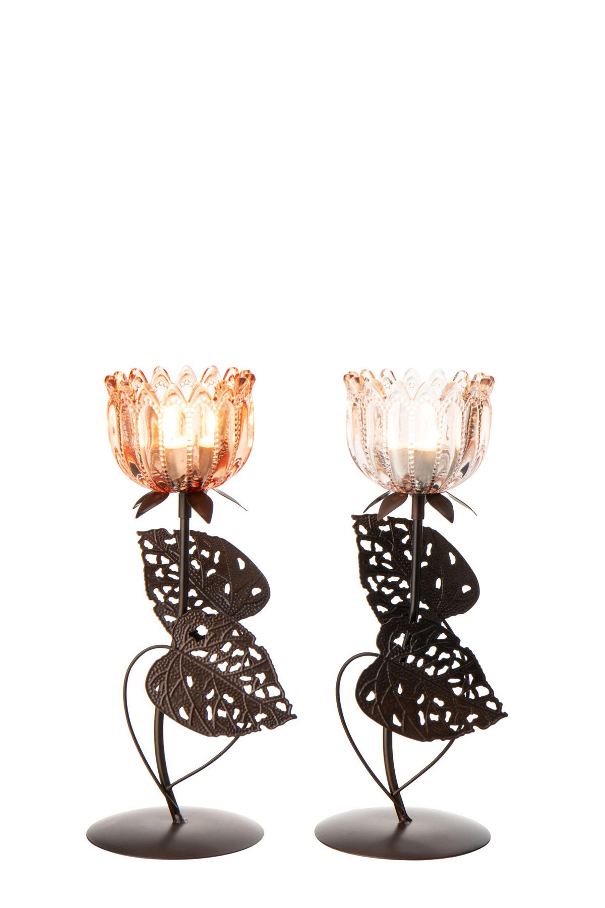 WINDLICHT BLUME (2ER SET) - Orange, Glas (10.5/28cm) - J-Line