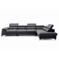 ECKSOFA PLAZA MAXI Rechts mit Schlaffunktion 127x195 Velours Dunkelgrau - Dunkelgrau/Schwarz, Holz/Textil (203/350cm) - Muffo