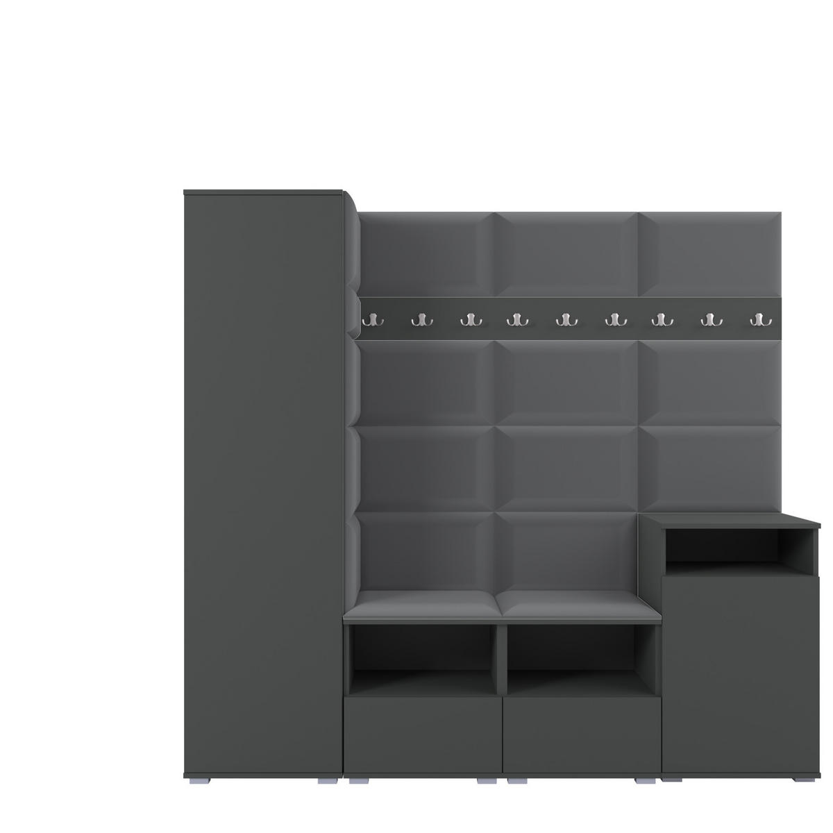 GARDEROBE NELA X 200 cm (Modulare Flurmöbel Graphit mit Sitzpolster Dunkelgrau 15 Schrank + Sideboard) - Dunkelgrau/Silberfarben, Holz/Holzwerkstoff (200/187/40cm) - Ravio
