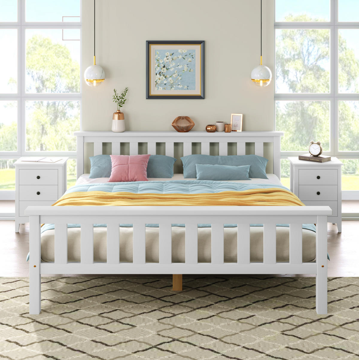 DOPPELBETT 140/200 cm aus Massivholz mit Lattenrosten in Weiß - Weiß, Holz (140/200cm) - OKWISH