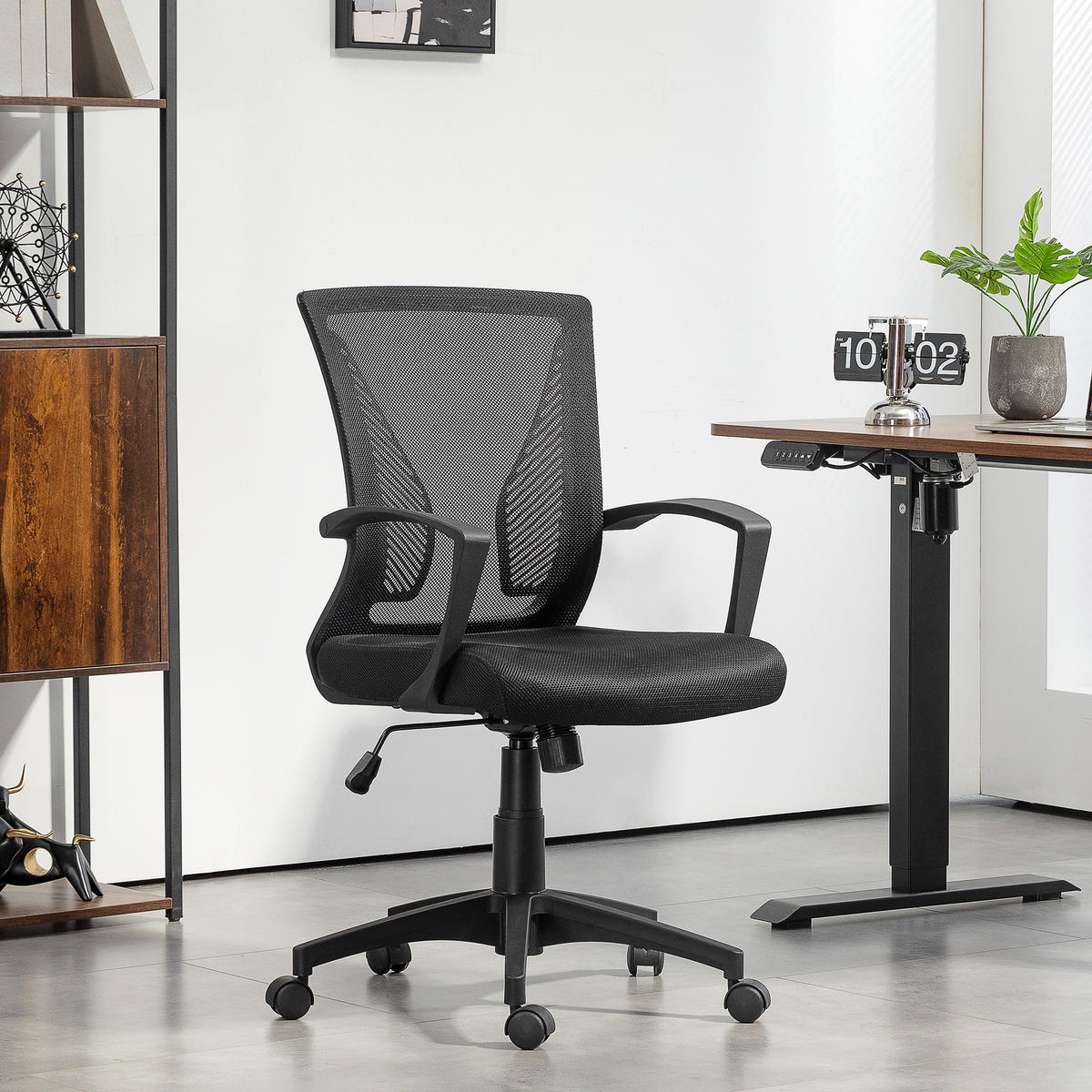 BÜROSTUHL mit Kippfunktion, höhenverstellbar Schreibtischstuhl Drehstuhl Schwarz - Schwarz, Textil (60/102/62cm) - HOMCOM
