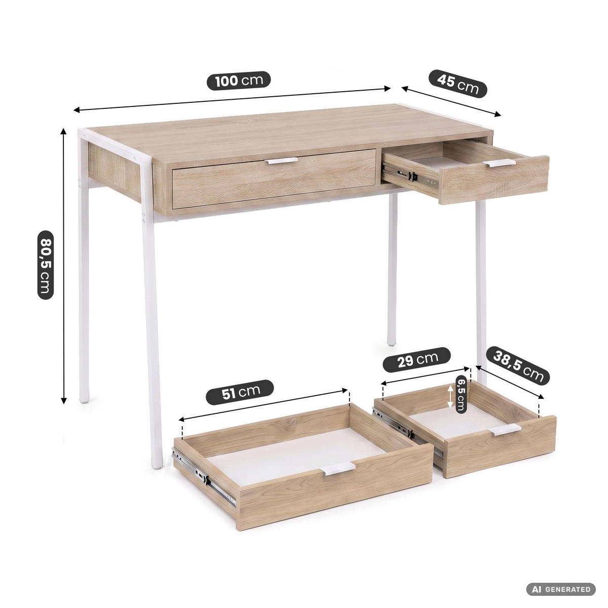 SCHREIBTISCH ZENTIA 100 cm Sonoma Eiche - Weiß/Sonoma Eiche, Holzwerkstoff (100/45/80.5cm) - Akord