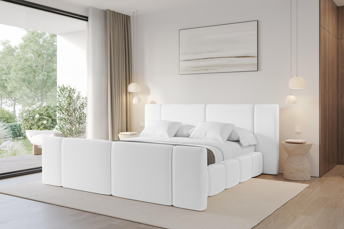 POLSTERBETT mit Bettkasten, Fußteil und Lattenrost, Boxbett ohne Matratze - NILO-Z 180x200 Weiß - Weiß Hochglanz, Holzwerkstoff/Textil (180/200cm) - ALTDECOR