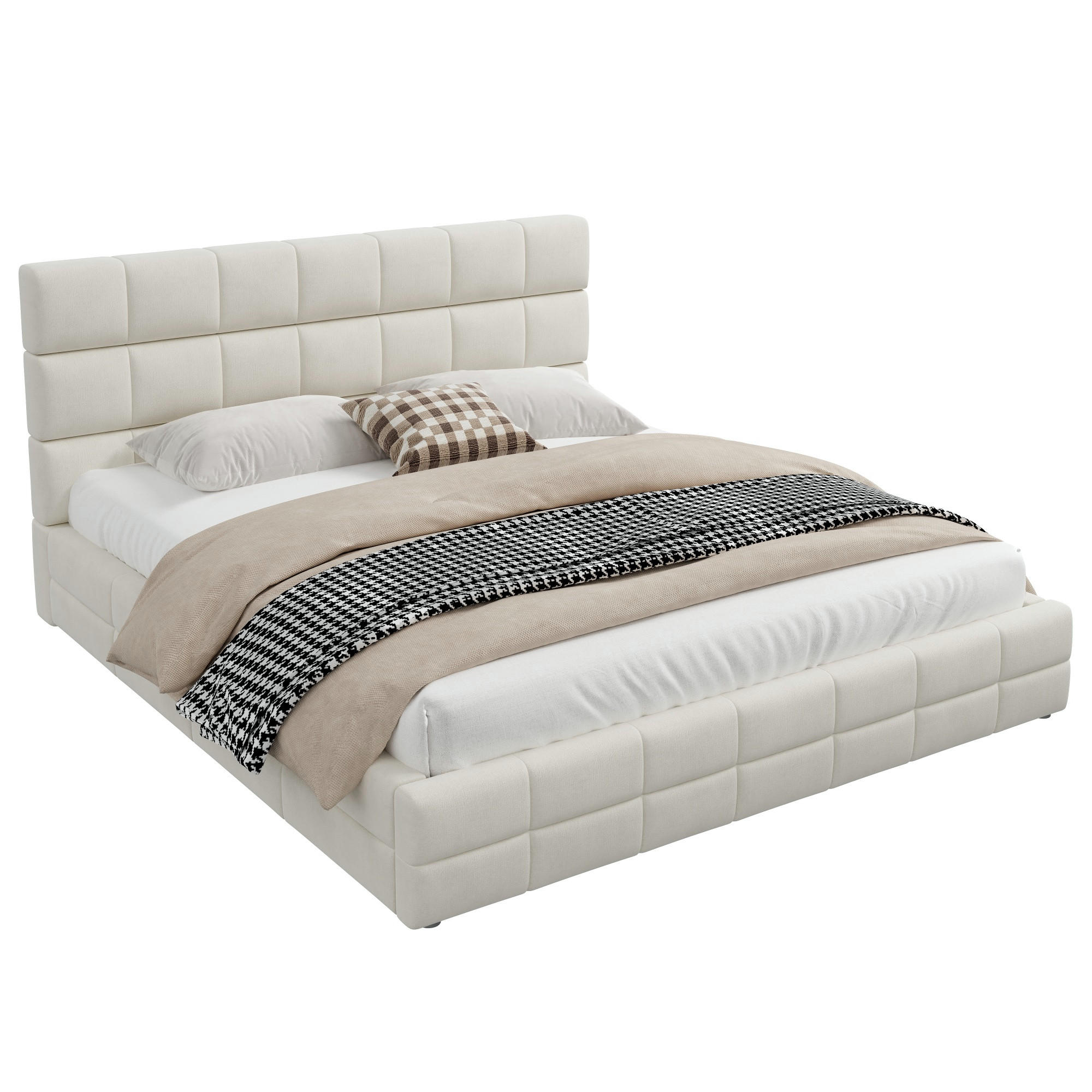 POLSTERBETT 180/200 cm in Beige mit Gepolstertem Kopfteil Samt Modernes Design - Beige, Holzwerkstoff/Textil (180/200cm) - STILVORA