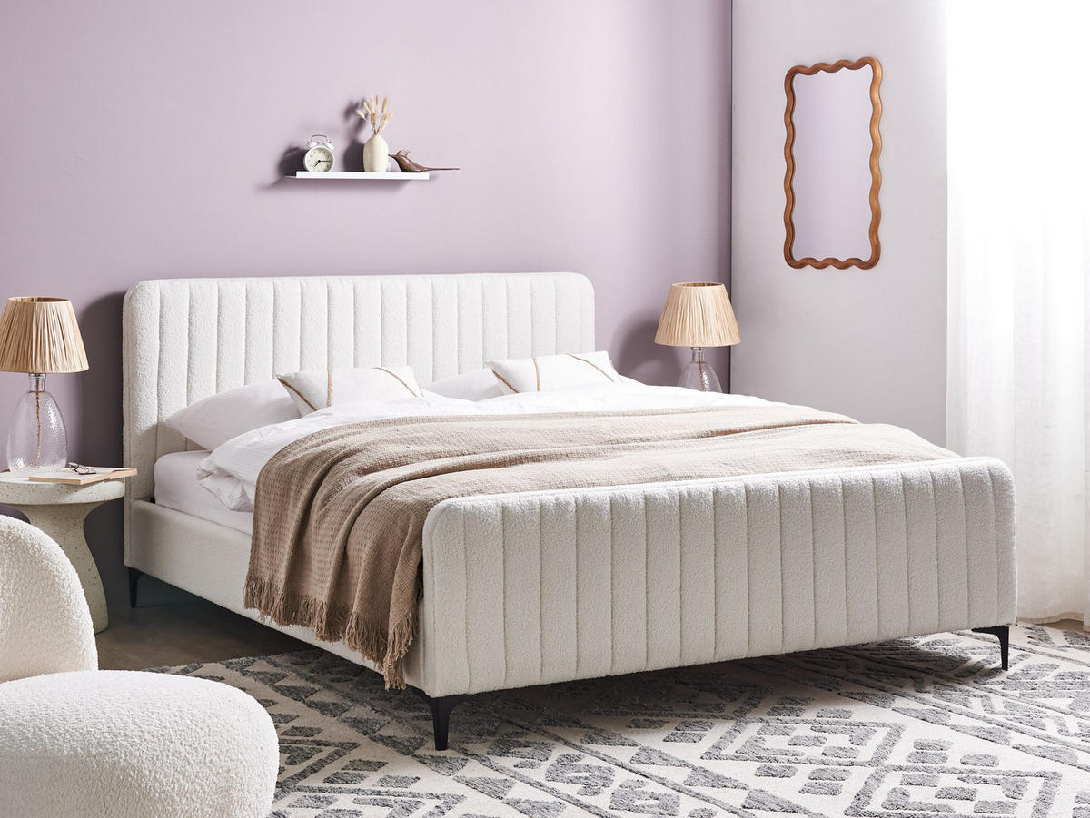 POLSTERBETT mit Lattenrost 160x200 cm Weiß Lunan - Creme, Textil (160/200cm) - Beliani