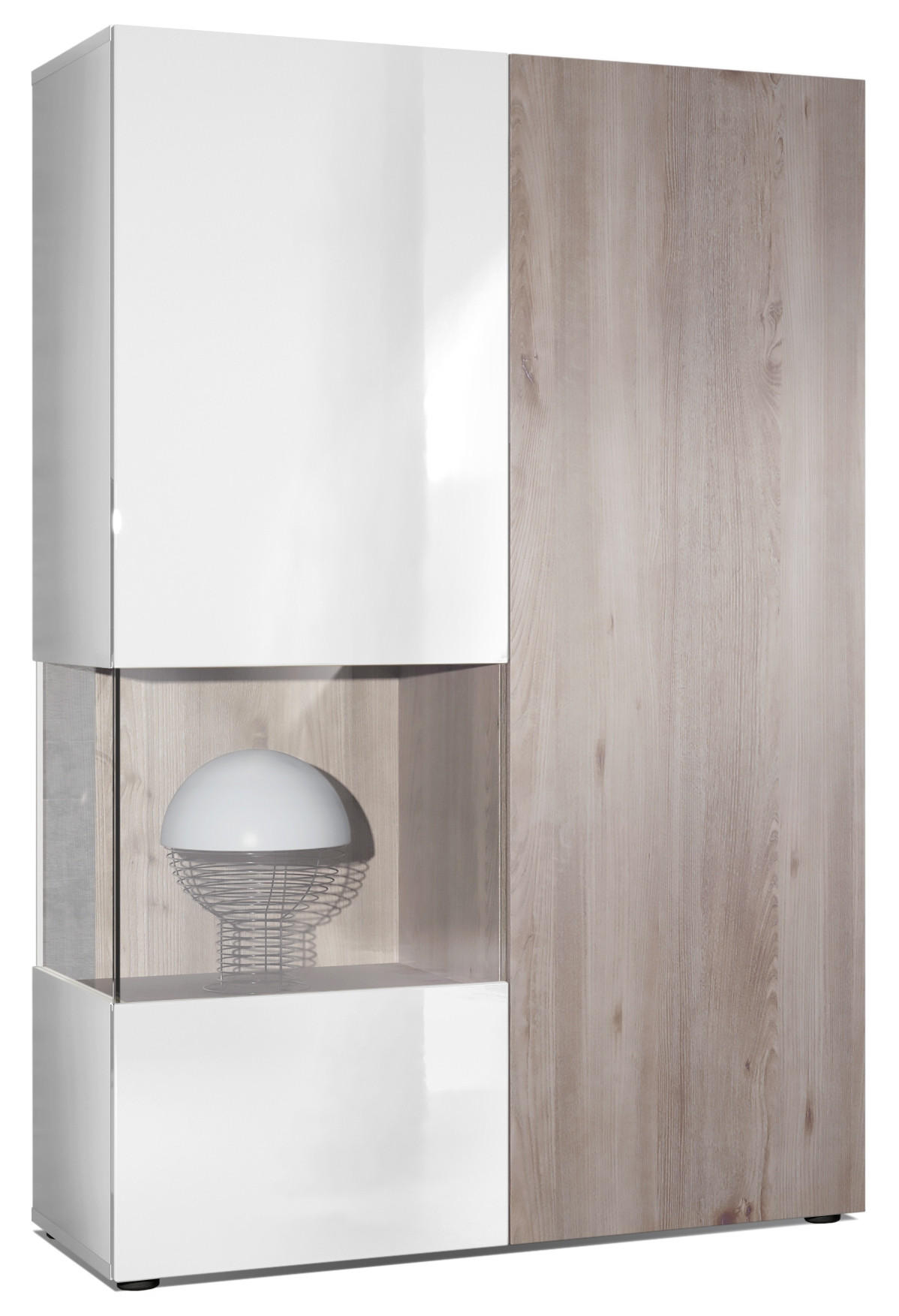VITRINE Morena Tür und Einsatz in Eiche Nordic - Silbereichenfarben, Holzwerkstoff (91.5/136.5/37cm) - Vladon