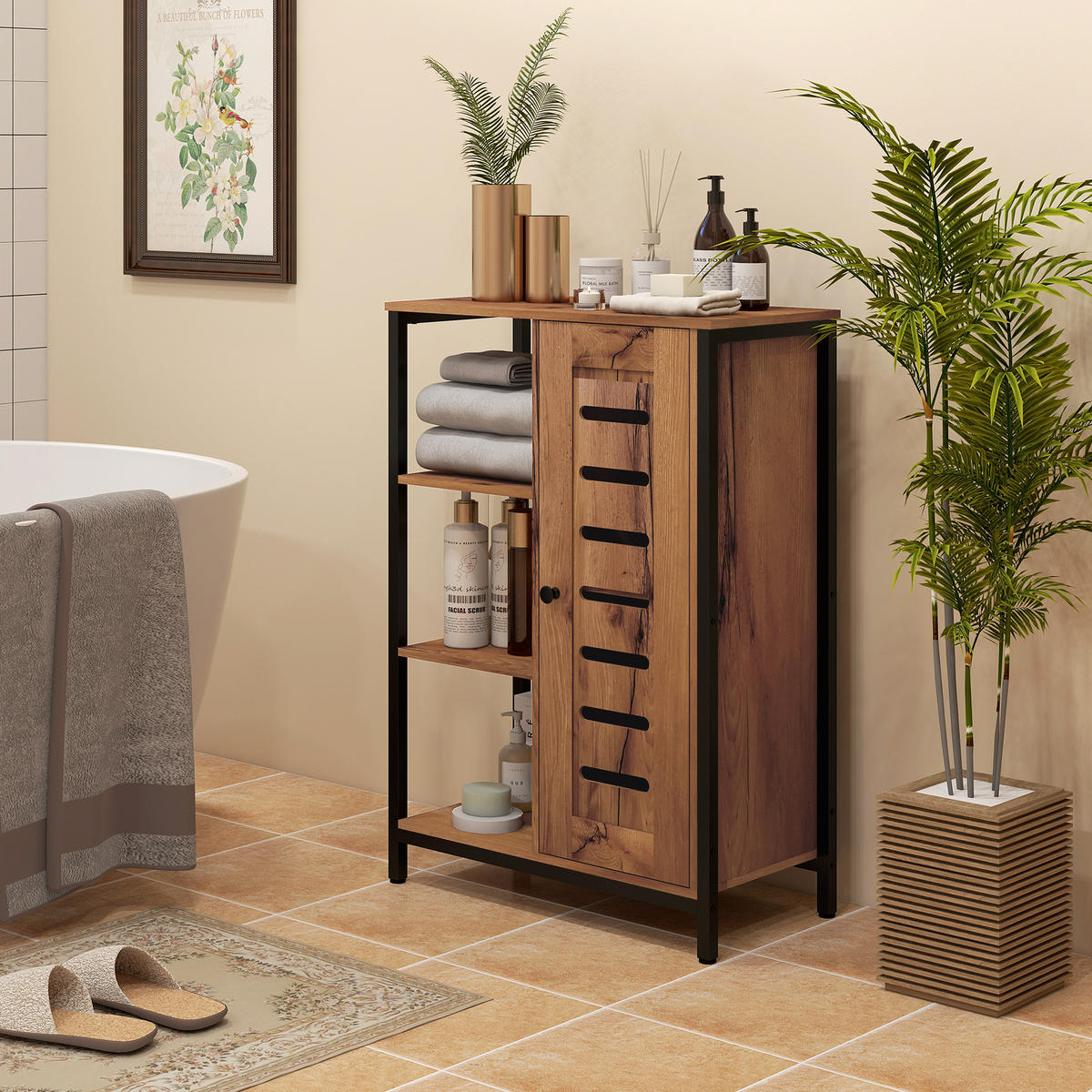BADREGAL DE-12380 60/30/85 cm Rostbraun / Schwarz - Braun, Holzwerkstoff (30/85/60cm) - ComfortXL