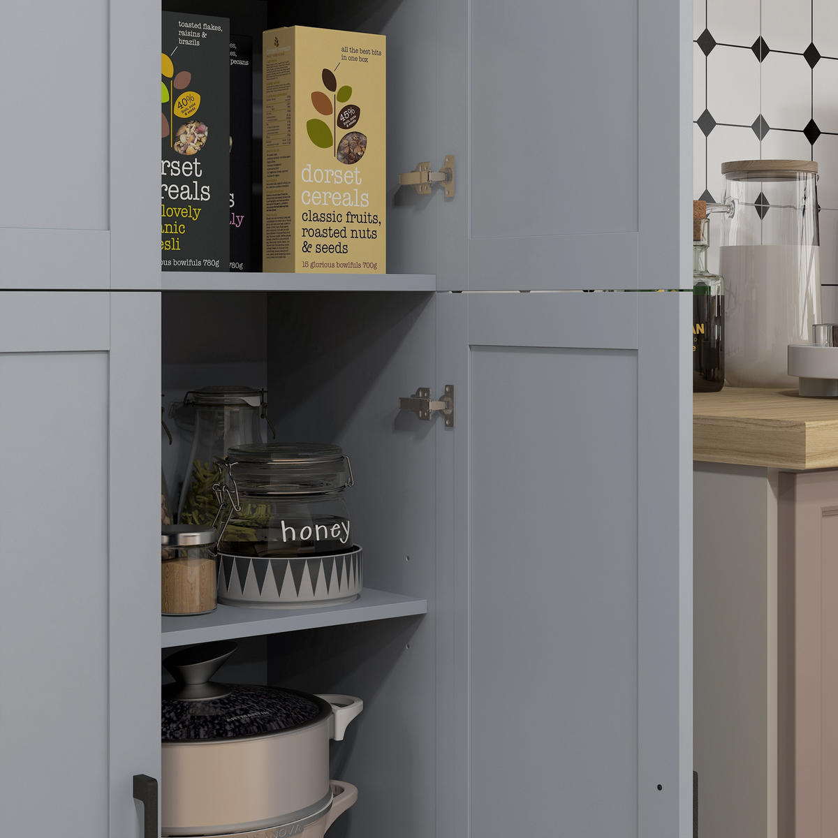 HIGHBOARD DE-11104 4 Türen mit verstellbaren Böden Grau - Grau, Holzwerkstoff (30/170.5/60cm) - ComfortXL