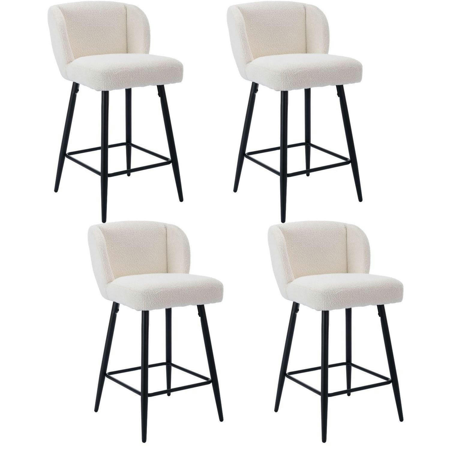 BARHOCKER 4er Set Kunstfell Weiß Metallfüße - Weiß, Textil (49/93/52cm)