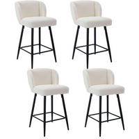 BARHOCKER 4er Set Kunstfell Weiß Metallfüße - Weiß, Textil (49/93/52cm)