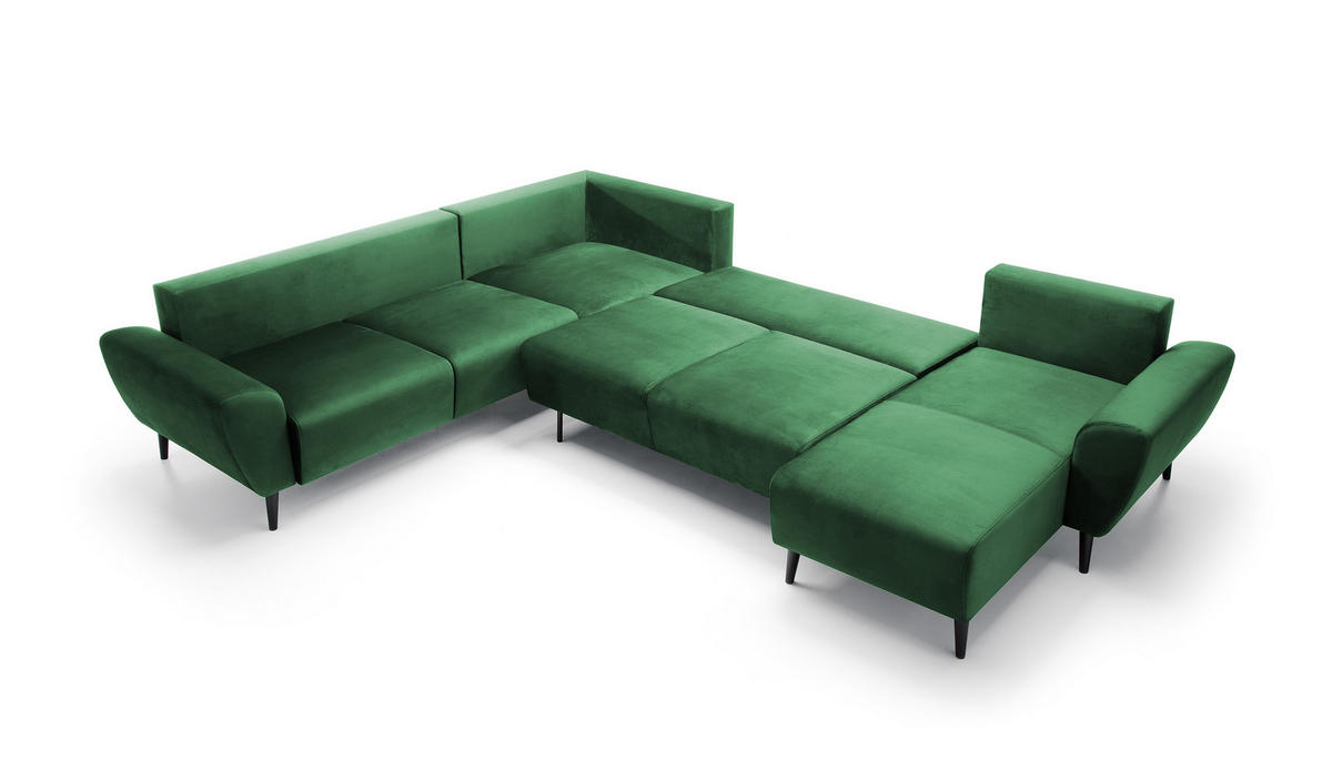 ECKSOFA BOSCO U-Form, Monolith-Stoff, freistehend, mit verstellbaren Kopfstützen, Sofa für Familien, Größe: 340x270x98cm, Farbe: Grün - Grün, Holz/Textil (340/270cm) - DomoHome
