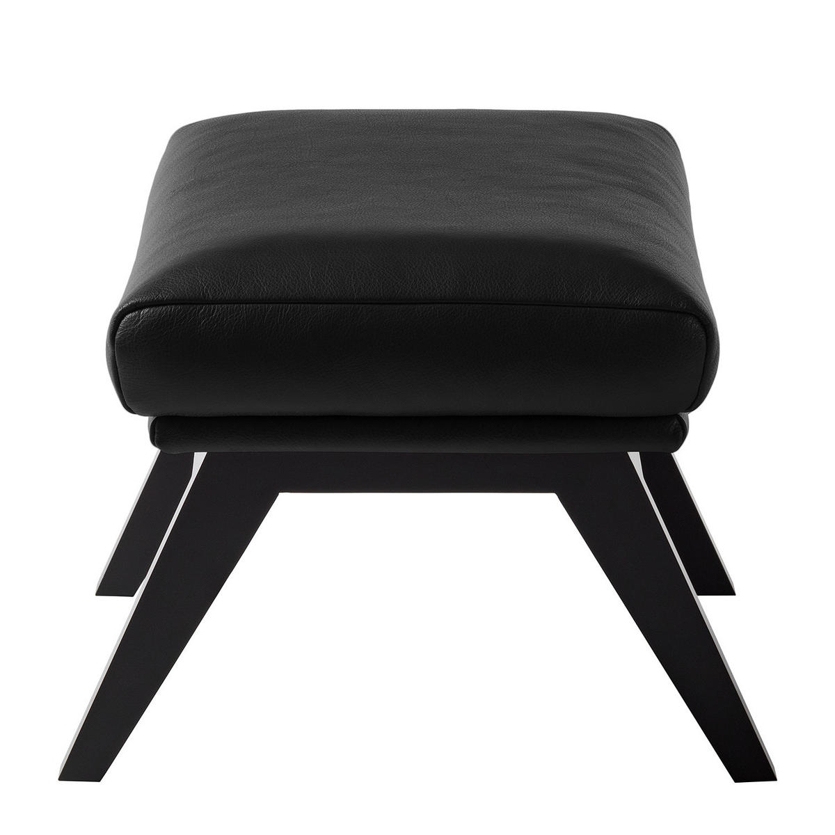 HOCKER mit Holzfüßen - Schwarz, Leder/Birkenholz (54/41/41cm) - home24