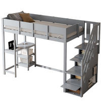 HOCHBETT 90/200 cm grau mit Stauraum und Ablage aus massivem Kiefernholz - Grau, Holz (90/200cm) - OKWISH