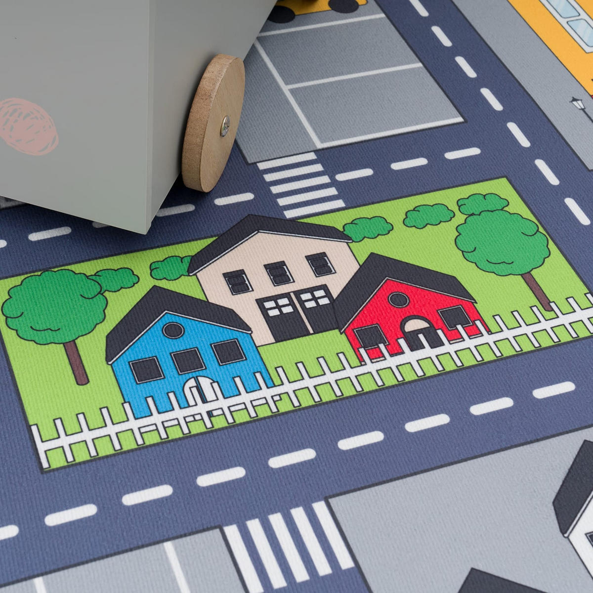 KINDERTEPPICH Waschbar, mit Dorf‑ und Bauernhofplan‑Muster, Grau, Ø 200 cm - Grau, Textil (200/200cm) - KADIMA DESIGN
