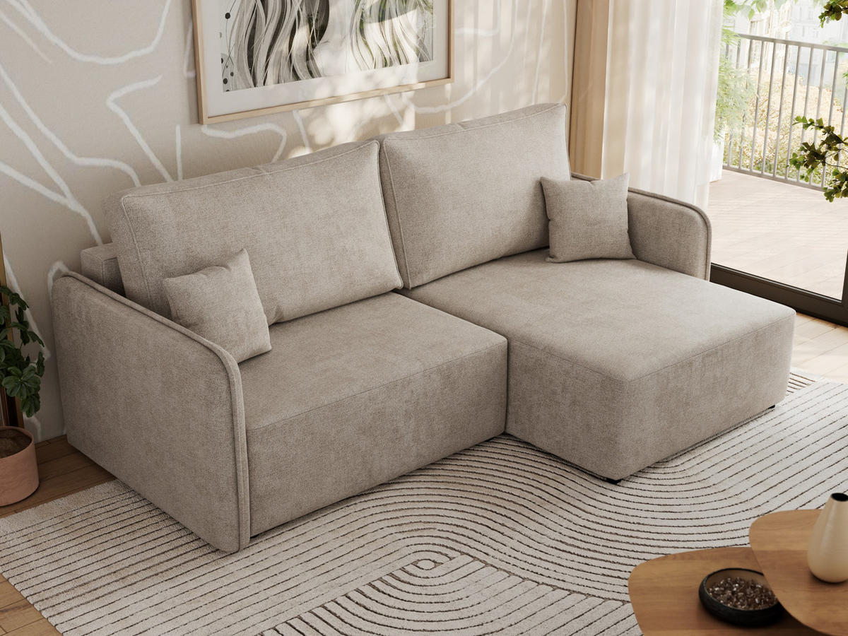 ECKSCHLAFSOFA MESTO L Beige Struktur - rechts - Beige/Schwarz, Kunststoff/Textil (147/227cm) - MKS