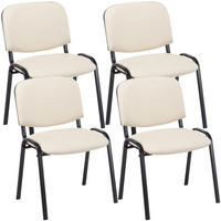 BESUCHERSTUHL 4er Set Lederlook creme - Creme/Schwarz, Textil/Metall (53/83/53cm) - CLP