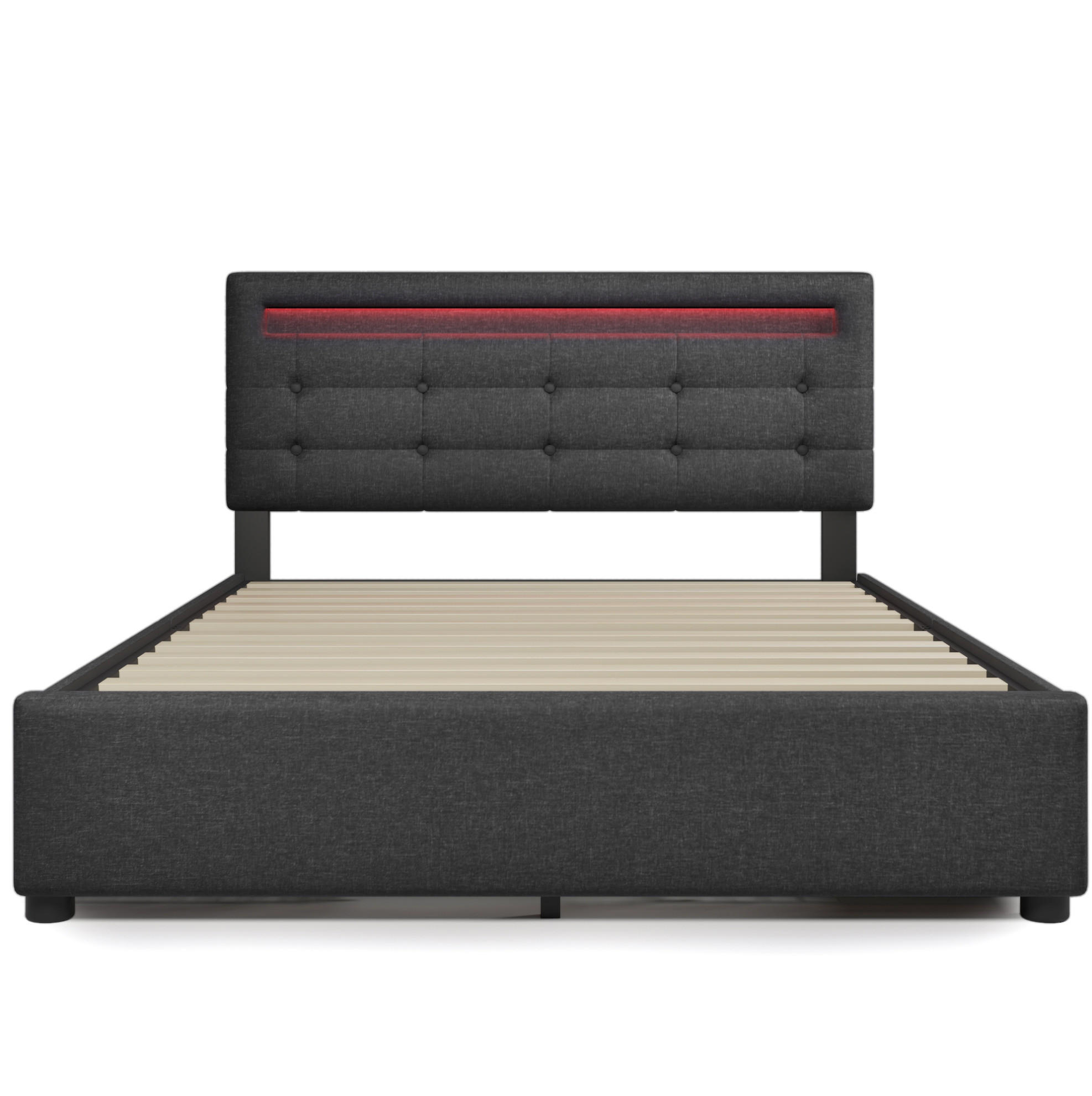 POLSTERBETT 140/200 cm mit LED-Beleuchtung, 4 Schubladen und Matratze, Grau - Grau, Textil (140/200cm) - BEAOK
